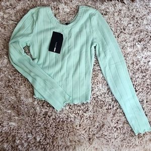 Ribbed Seafoam Colored Fashion Nova Cropped Sweater/ Shirt Size Small